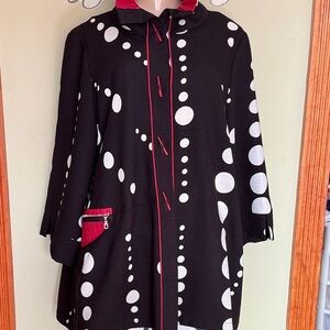 Black and White Polka Dot Cape with Red Accents
